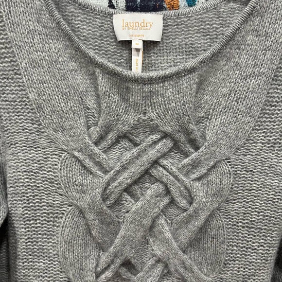 Laundry By Shelli Segal Women's Heather Gray Cable Knit Sweater - Picture 4 of 5